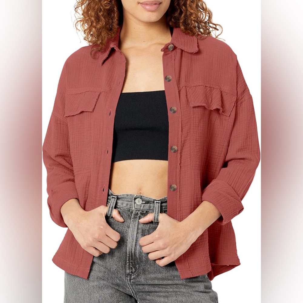 NWT-Unionbay Womens Crinkle Gauze Button Front Shirt JacketBlouse
